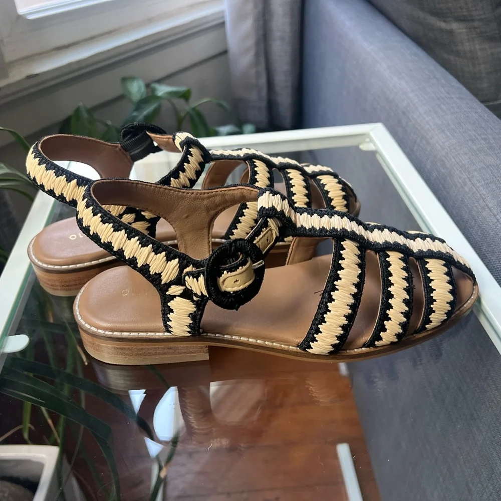 Oliver Bonas Black & Cream Woven Leather Sandals - Picture 2 of 5